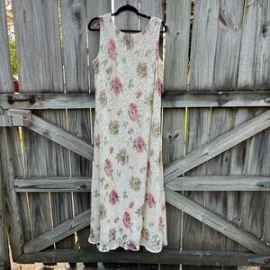 Vintage 90s Sheri Martin Floral Lace Mesh Maxi Dress